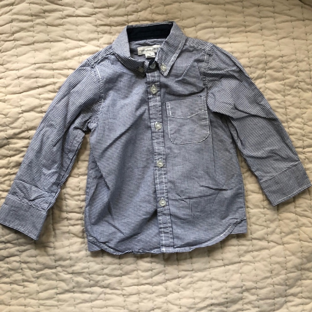 Pumpkin Patch button down gingham blue white shirt